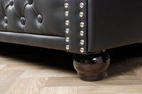 Chesterfield 3-Sitzer Sofa 205cm schwarz Kunstleder Nietenbesatz Federkern