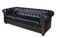 Chesterfield 3-Sitzer Sofa 205cm schwarz Kunstleder Nietenbesatz Federkern