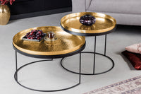 2er Set Runde Couchtische ELEMENTS 60cm schwarz Metall Tabletttisch Beistelltisch handmade