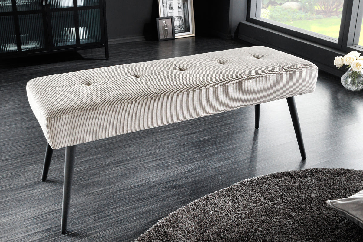 BOUTIQUE Design Sitzbank 100cm dunkelgrau Cord schwarze Metallbeine
