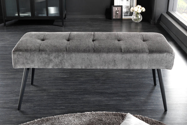 BOUTIQUE Design Sitzbank 100cm dunkelgrau Cord schwarze Metallbeine
