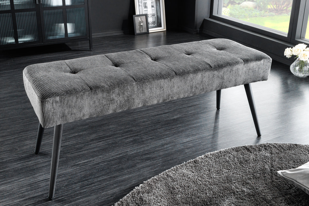 BOUTIQUE Design Sitzbank 100cm dunkelgrau Cord schwarze Metallbeine
