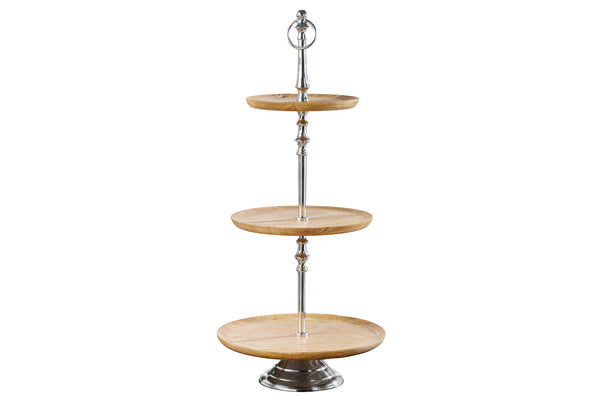 Dekorative Etagere PURE NATURE 68cm silber Mangoholz handmade drei Etagen