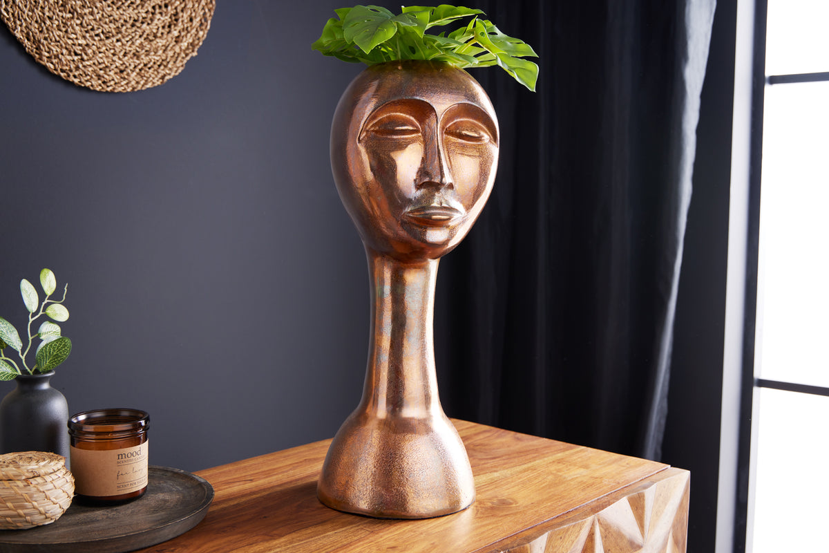 FACE Handgefertigte Vase 50cm Kupfer-Look Antik Aluminium abstrakt