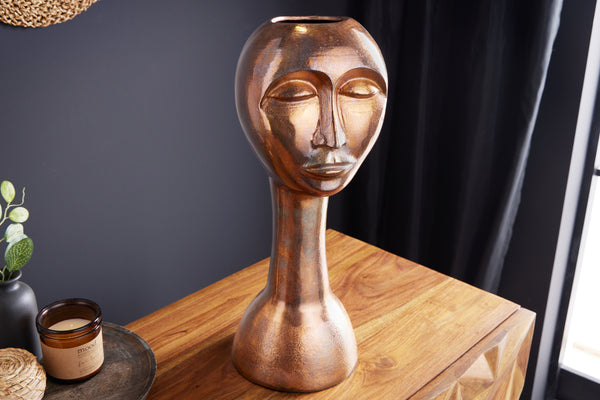 FACE Handgefertigte Vase 50cm Kupfer-Look Antik Aluminium abstrakt