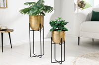 UNIT set of 2 flower pots 70/50cm gold black metal hammer design
