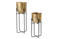 UNIT set of 2 flower pots 70/50cm gold black metal hammer design