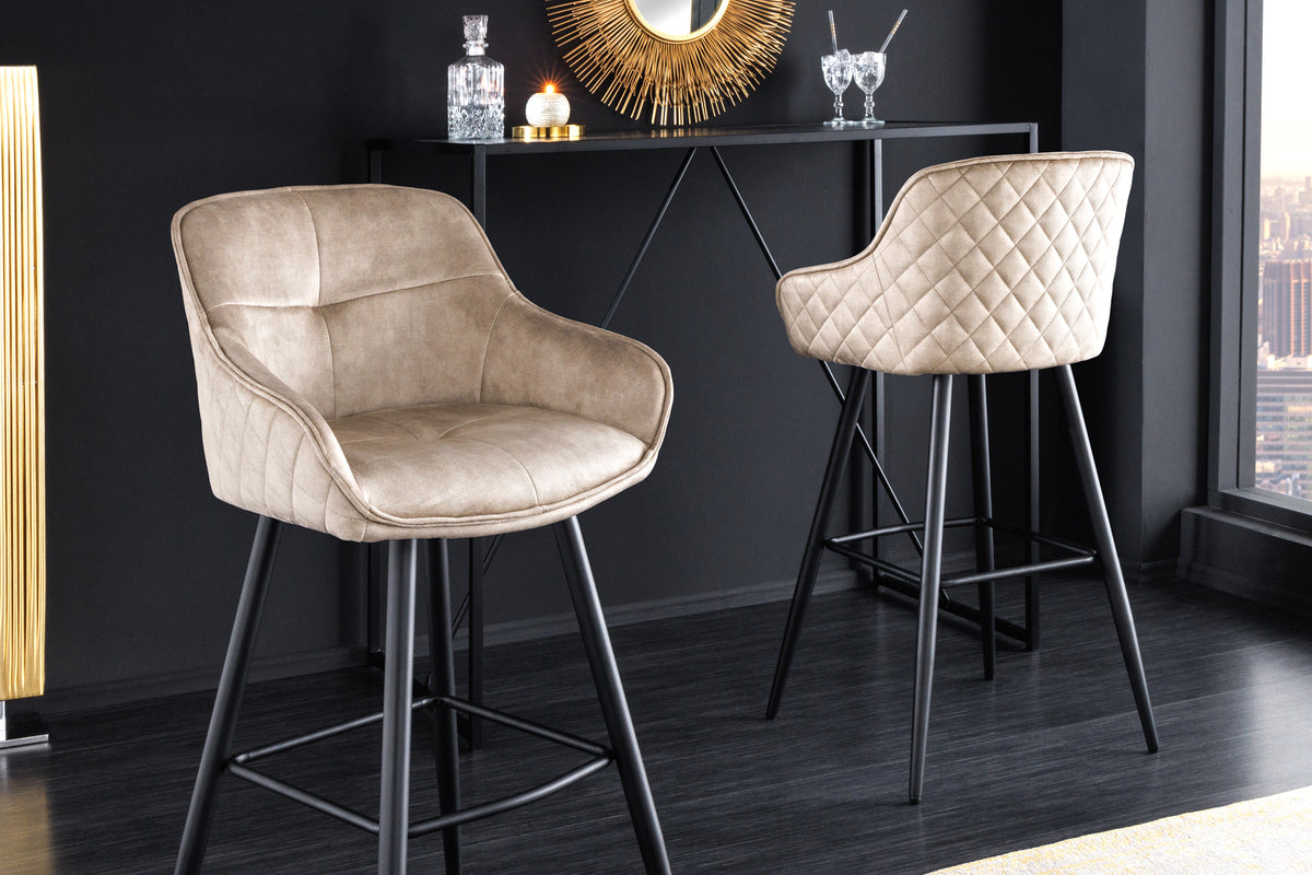EUPHORIA Design Barhocker Samt schwarze Metallbeine Barstuhl mit Lehne