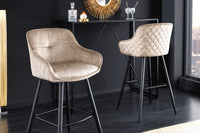 EUPHORIA Design Barhocker Samt schwarze Metallbeine Barstuhl mit Lehne