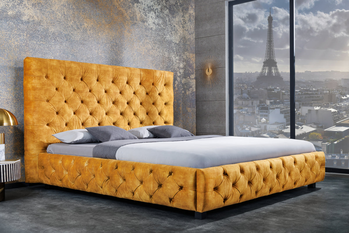 Kingsize Doppelbett PARIS Samt Chesterfield Design