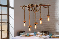 Maritime Hängeleuchte SEVEN SEAS II 90cm Massivholz Seil Lampe 5 Leuchten