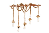 Maritime Hängeleuchte SEVEN SEAS II 90cm Massivholz Seil Lampe 5 Leuchten