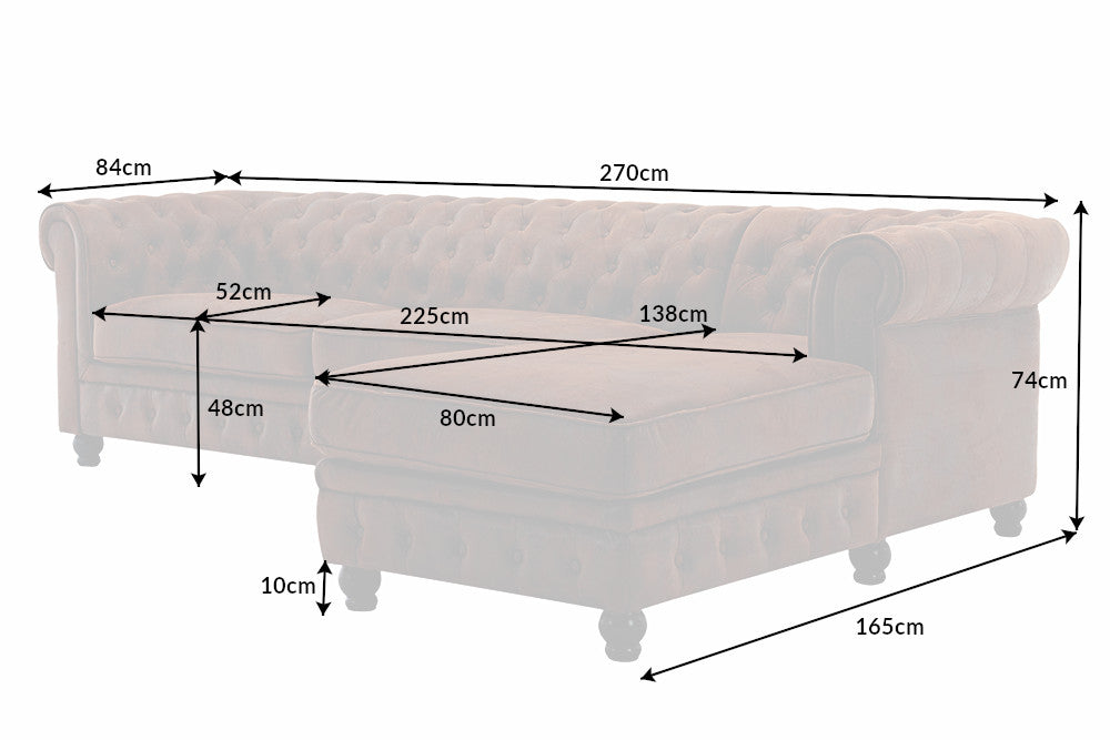 CHESTERFIELD Ecksofa 270cm antik braun mit Knopfheftung und Federkern Ottomane rechts