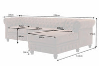 CHESTERFIELD Ecksofa 270cm antik braun mit Knopfheftung und Federkern Ottomane rechts