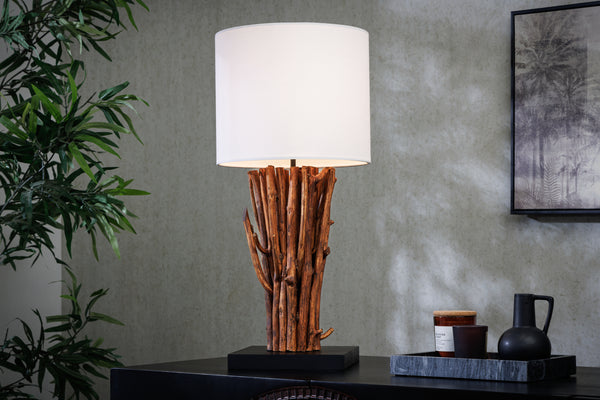 Design Tischlampe EUPHORIA 60cm natur weiß rund Massivholz handgearbeitet