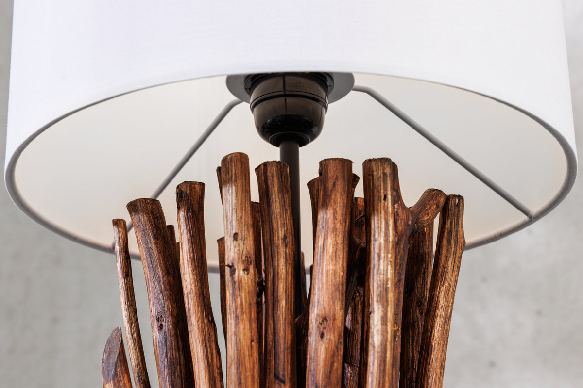 Design Tischlampe EUPHORIA 60cm natur weiß rund Massivholz handgearbeitet