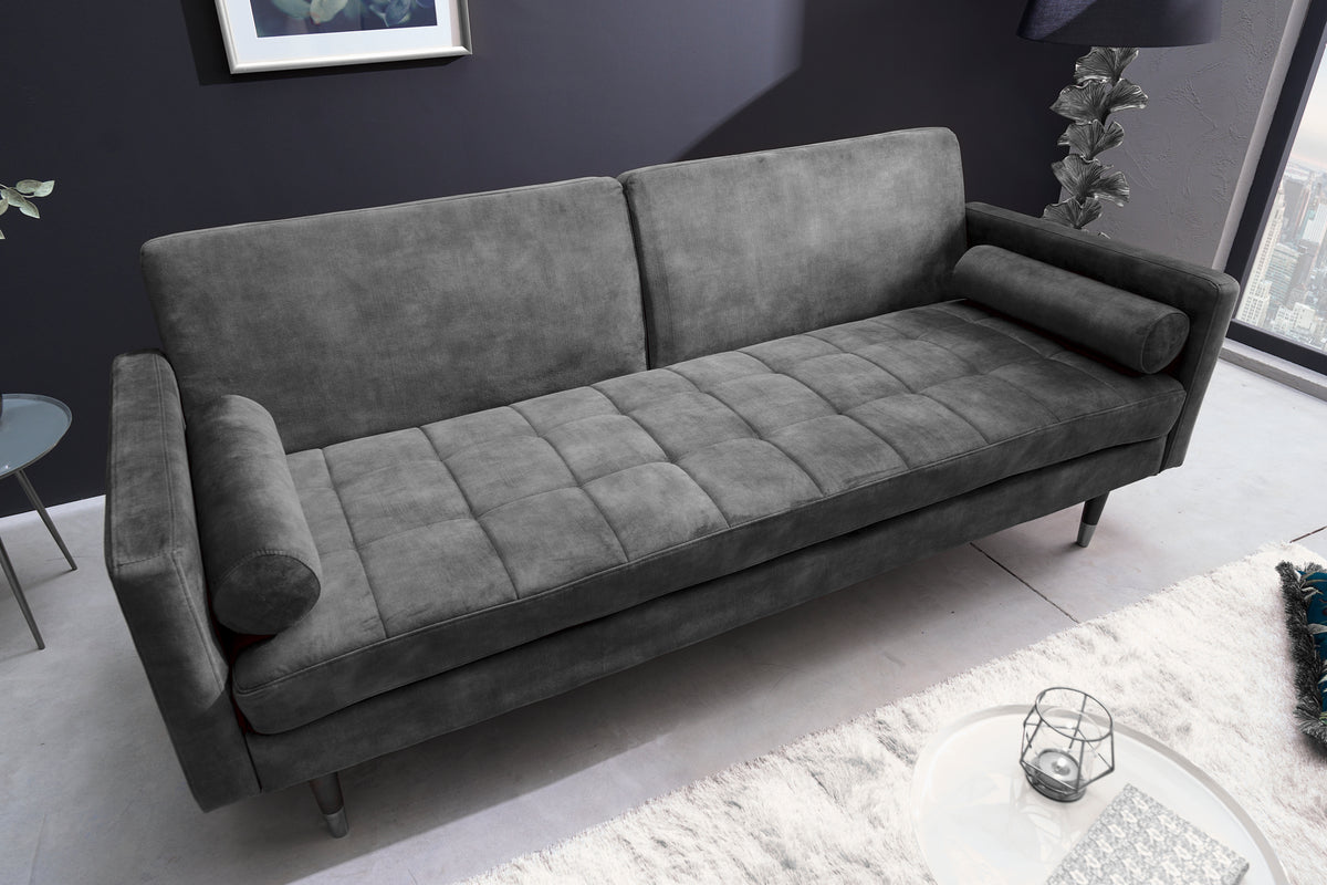 COUTURE Modernes Schlafsofa 196cm Microvelours 3-Sitzer Couch Bettfunktion ink. Kissen