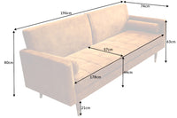 COUTURE Modernes Schlafsofa 196cm Microvelours 3-Sitzer Couch Bettfunktion ink. Kissen