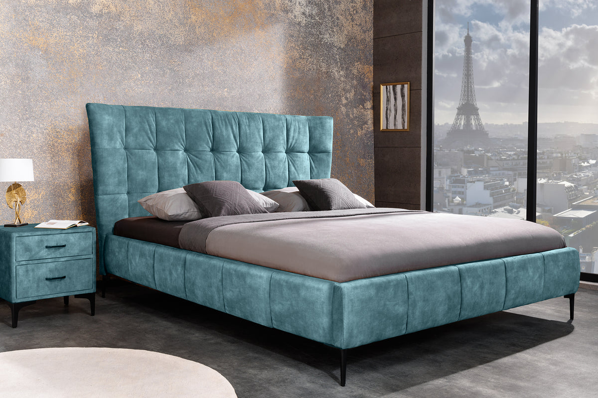 BOUTIQUE design double bed 160x200cm petrol velvet queen size bed frame