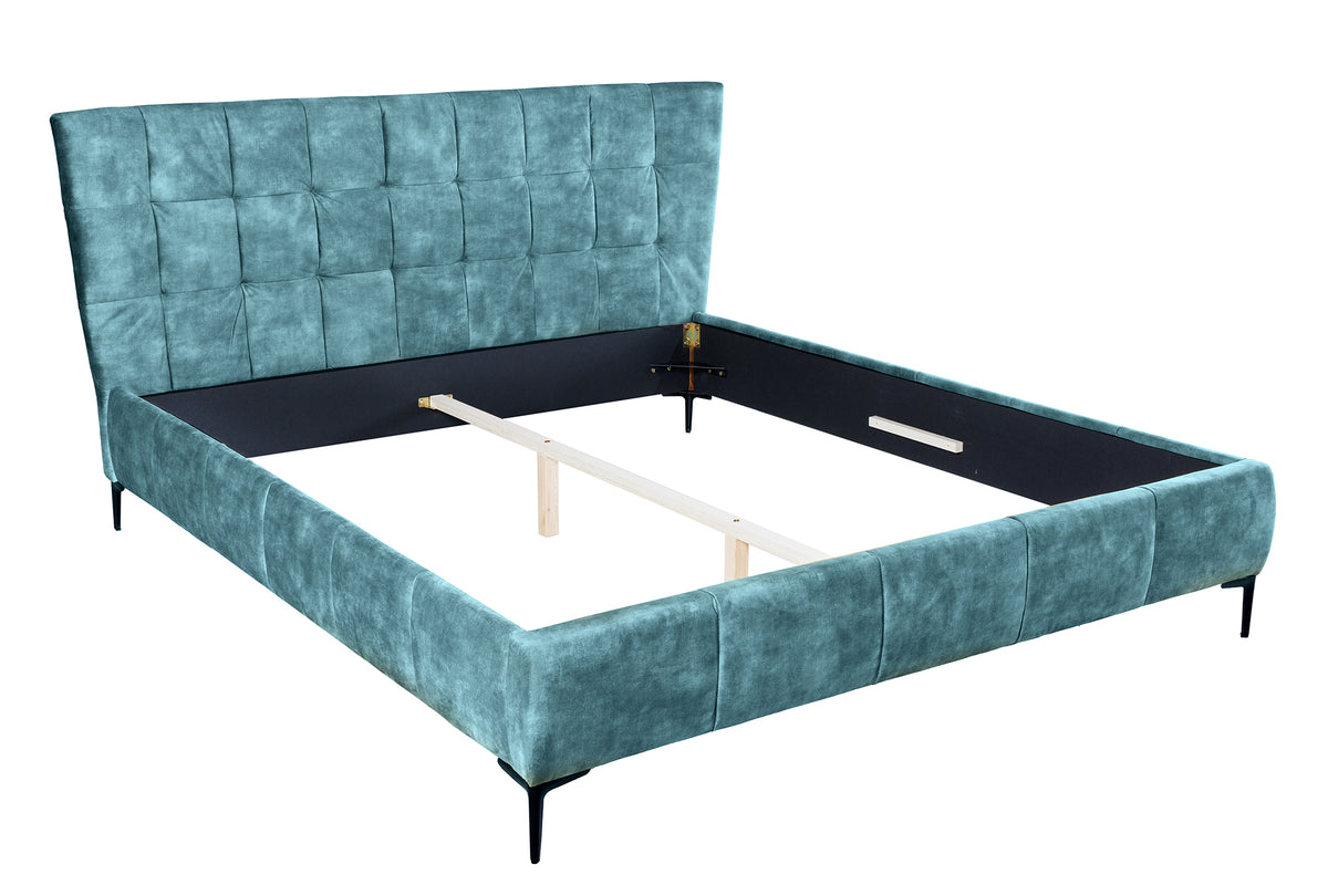 BOUTIQUE design double bed 160x200cm petrol velvet queen size bed frame
