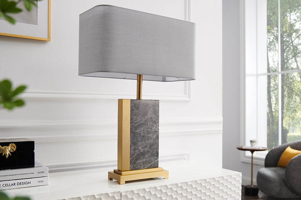 Design Tischlampe ELEGANCIA 65cm gold grau Stoffschirm Marmor