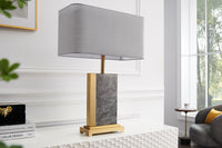 Design Tischlampe ELEGANCIA 65cm gold grau Stoffschirm Marmor