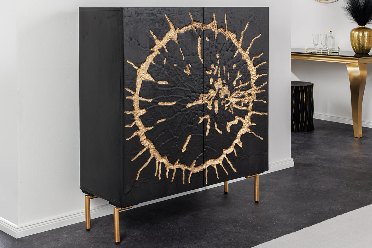 THE CIRCLE Massivholz Highboard 120cm schwarz gold Mango Metall Retro