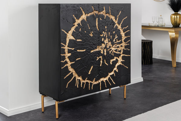 THE CIRCLE solid wood highboard 120cm black gold mango metal retro