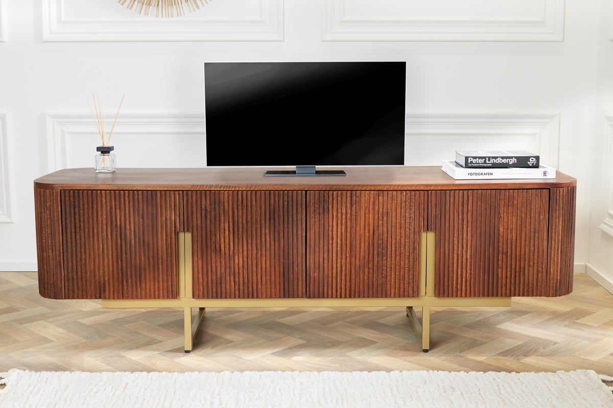 GATSBY Design TV Board 160cm brown matt gold mango wood retro