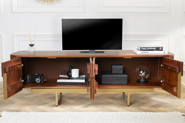 GATSBY Design TV Board 160cm brown matt gold mango wood retro