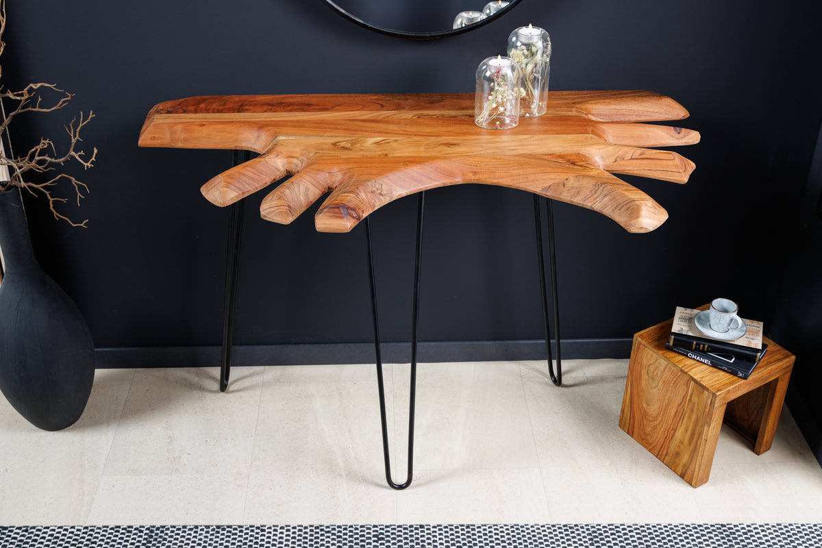 WILD Massivholz Konsolentisch 105cm Akazie natur Hairpin Legs Baumkante