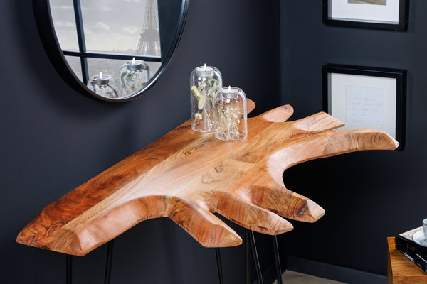 WILD Massivholz Konsolentisch 105cm Akazie natur Hairpin Legs Baumkante