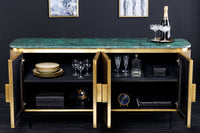 VENEZIANO Design Sideboard 160cm messing grün Marmorplatte Mangoholz Retro