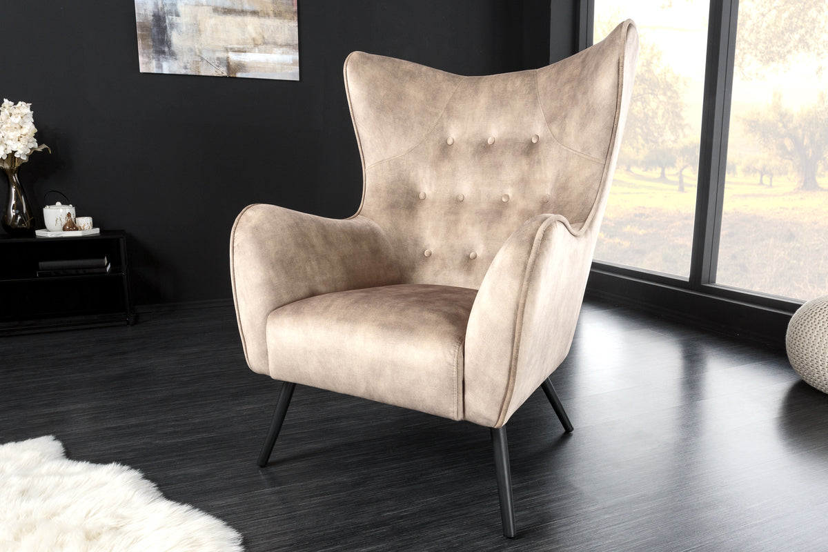 Design XL Sessel AMSTERDAM Samt schwarze Metallbeine Retro Stil