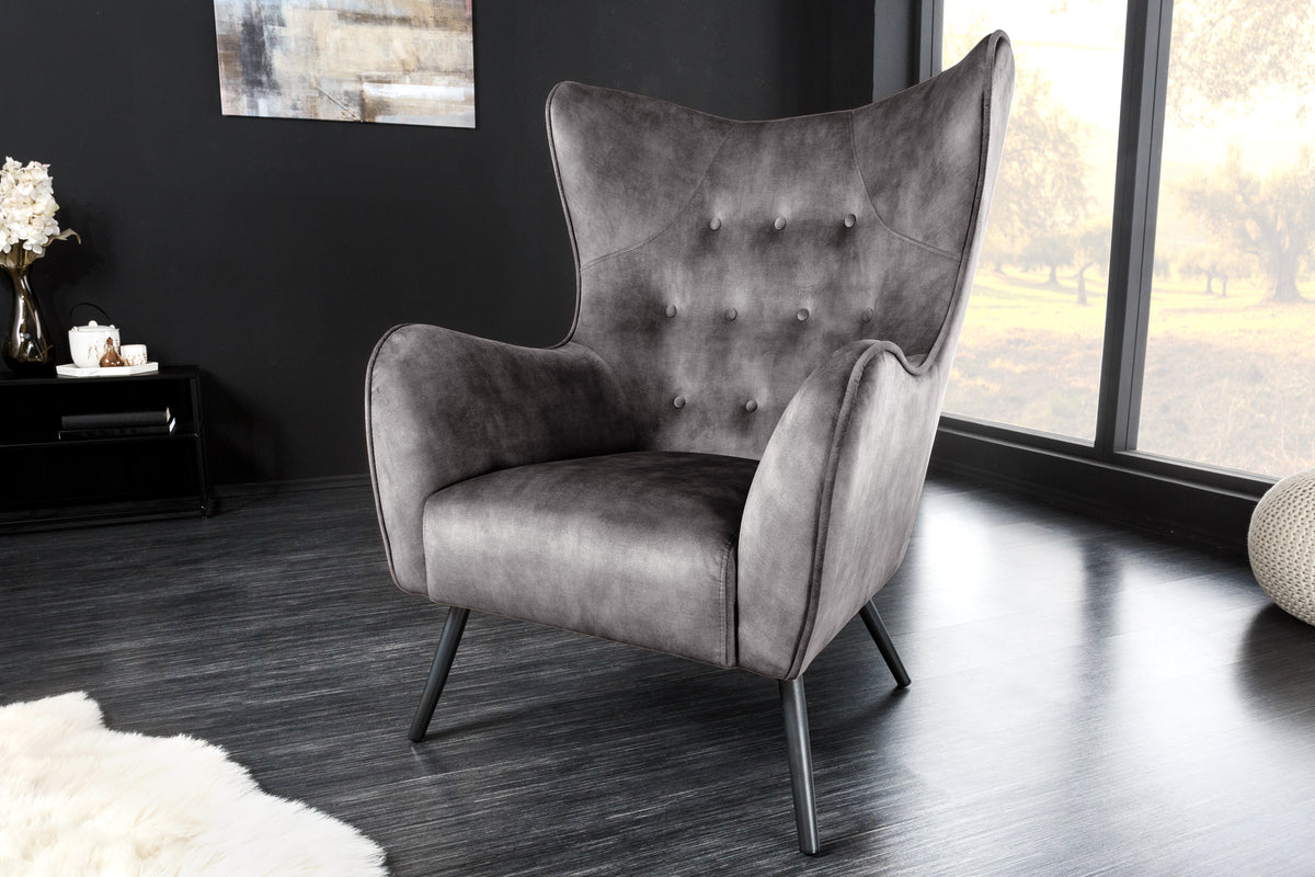 Design XL Sessel AMSTERDAM Samt schwarze Metallbeine Retro Stil