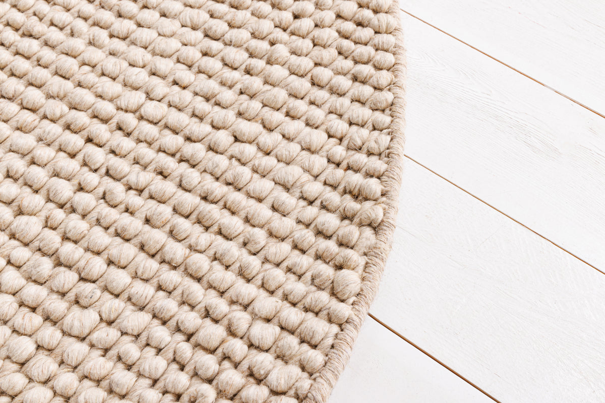 Design Teppich WOOL 150cm beige rund Wolle Handarbeit