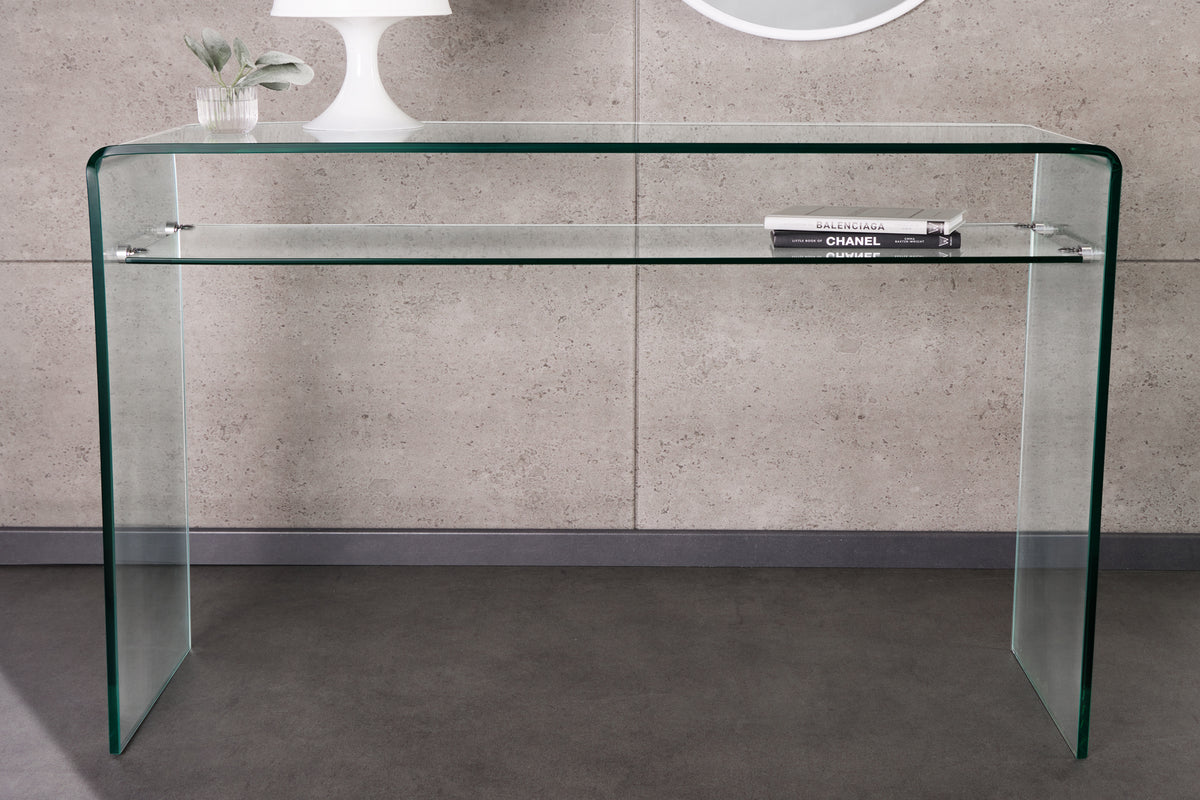 FANTOME Design Konsolentisch 100cm Glas transparent mit Ablage