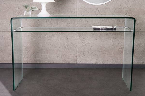 FANTOME Design Konsolentisch 100cm Glas transparent mit Ablage