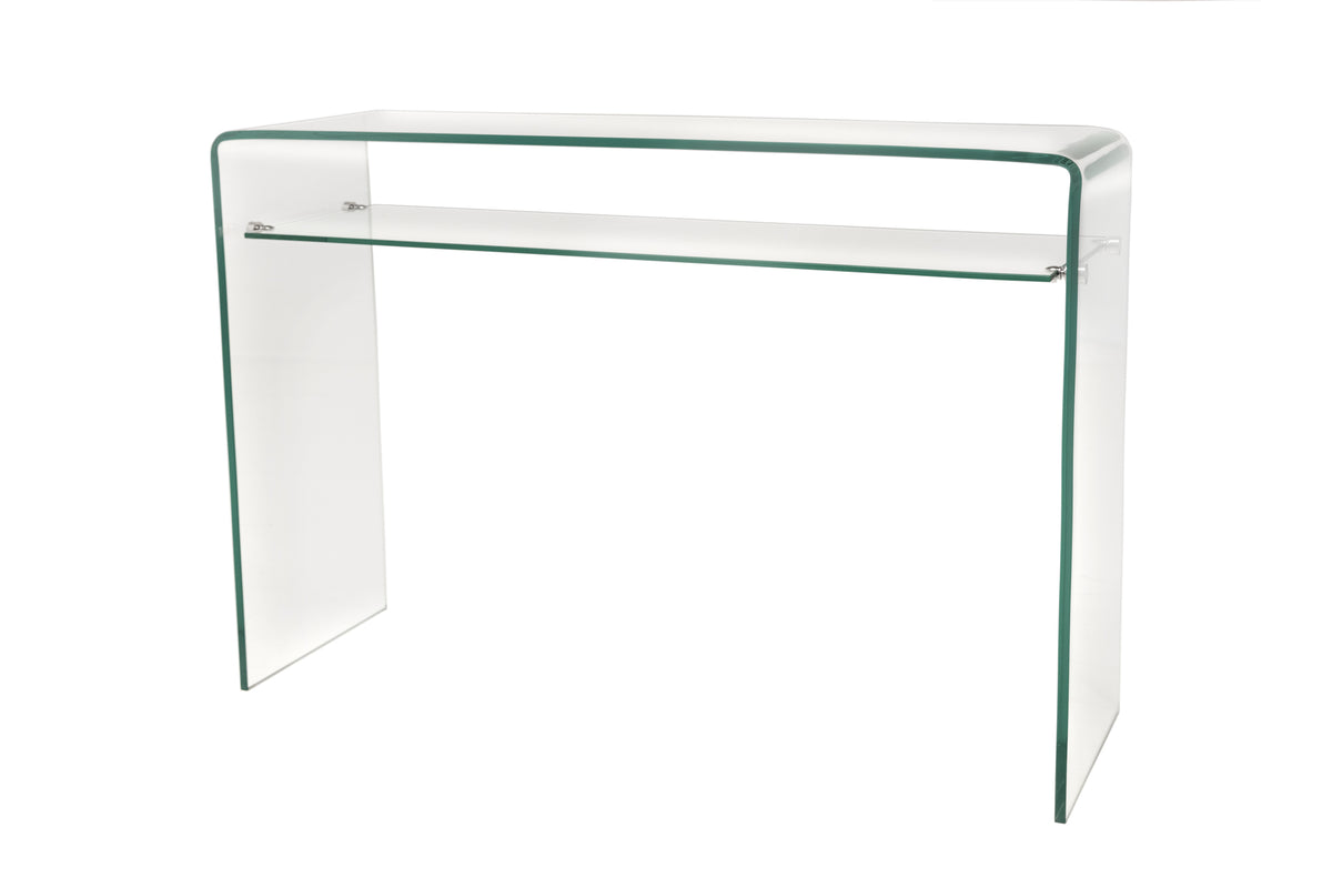 FANTOME Design Konsolentisch 100cm Glas transparent mit Ablage