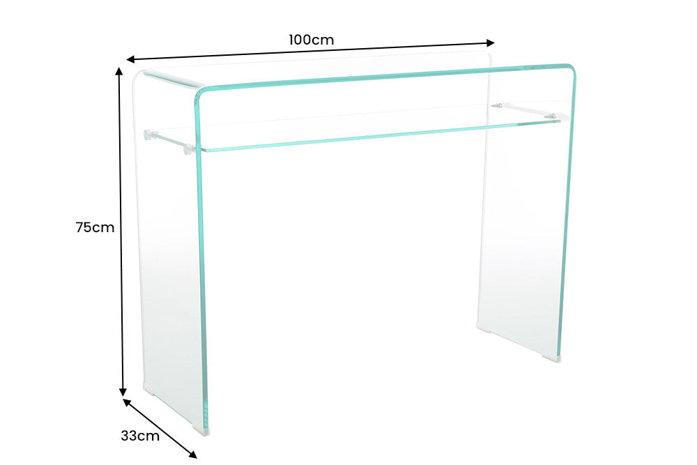 FANTOME Design Konsolentisch 100cm Glas transparent mit Ablage
