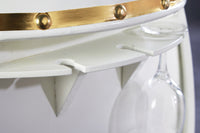 BODEGA WHITE Design Weinfass 70cm weiß gold Pinie Flaschen Gläseraufhängung