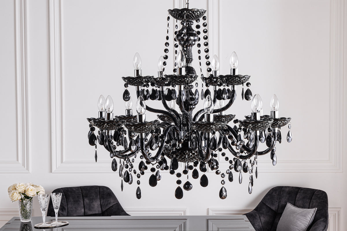 Design Kronleuchter BLACK CRYSTAL XL 80cm schwarz Acryl 15-armig Lüster