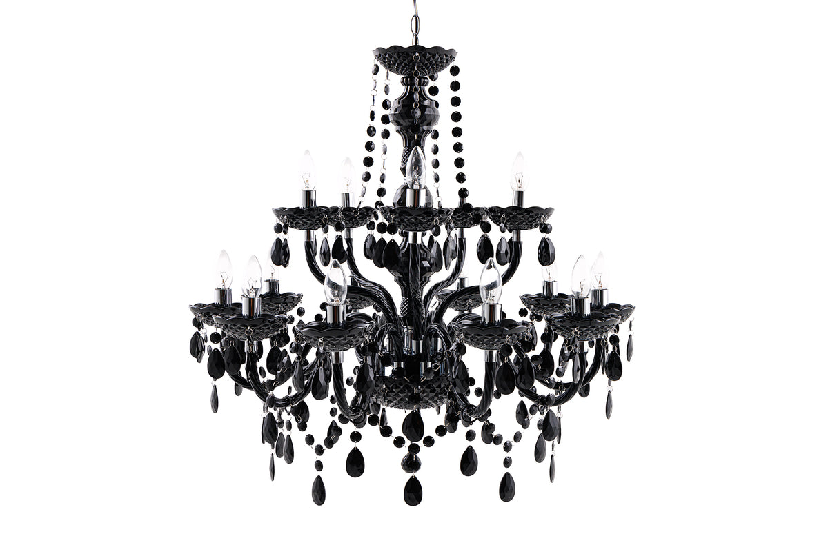 Design Kronleuchter BLACK CRYSTAL XL 80cm schwarz Acryl 15-armig Lüster