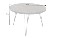 SCORPION Runder Esstisch 120cm grau Mangoholz massiv schwarze Metallbeine Hairpin Legs