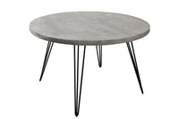 SCORPION Runder Esstisch 120cm grau Mangoholz massiv schwarze Metallbeine Hairpin Legs