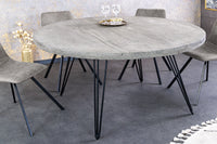 SCORPION Runder Esstisch 120cm grau Mangoholz massiv schwarze Metallbeine Hairpin Legs