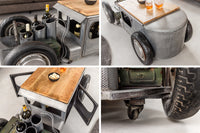 Oldtimer Couchtisch HOT ROD 160cm Stahl Mangoholz mit Stauraum Flaschenhalter massiv