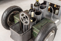 Oldtimer Couchtisch HOT ROD 160cm Stahl Mangoholz mit Stauraum Flaschenhalter massiv