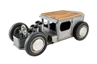 Oldtimer Couchtisch HOT ROD 160cm Stahl Mangoholz mit Stauraum Flaschenhalter massiv