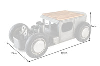 Oldtimer Couchtisch HOT ROD 160cm Stahl Mangoholz mit Stauraum Flaschenhalter massiv